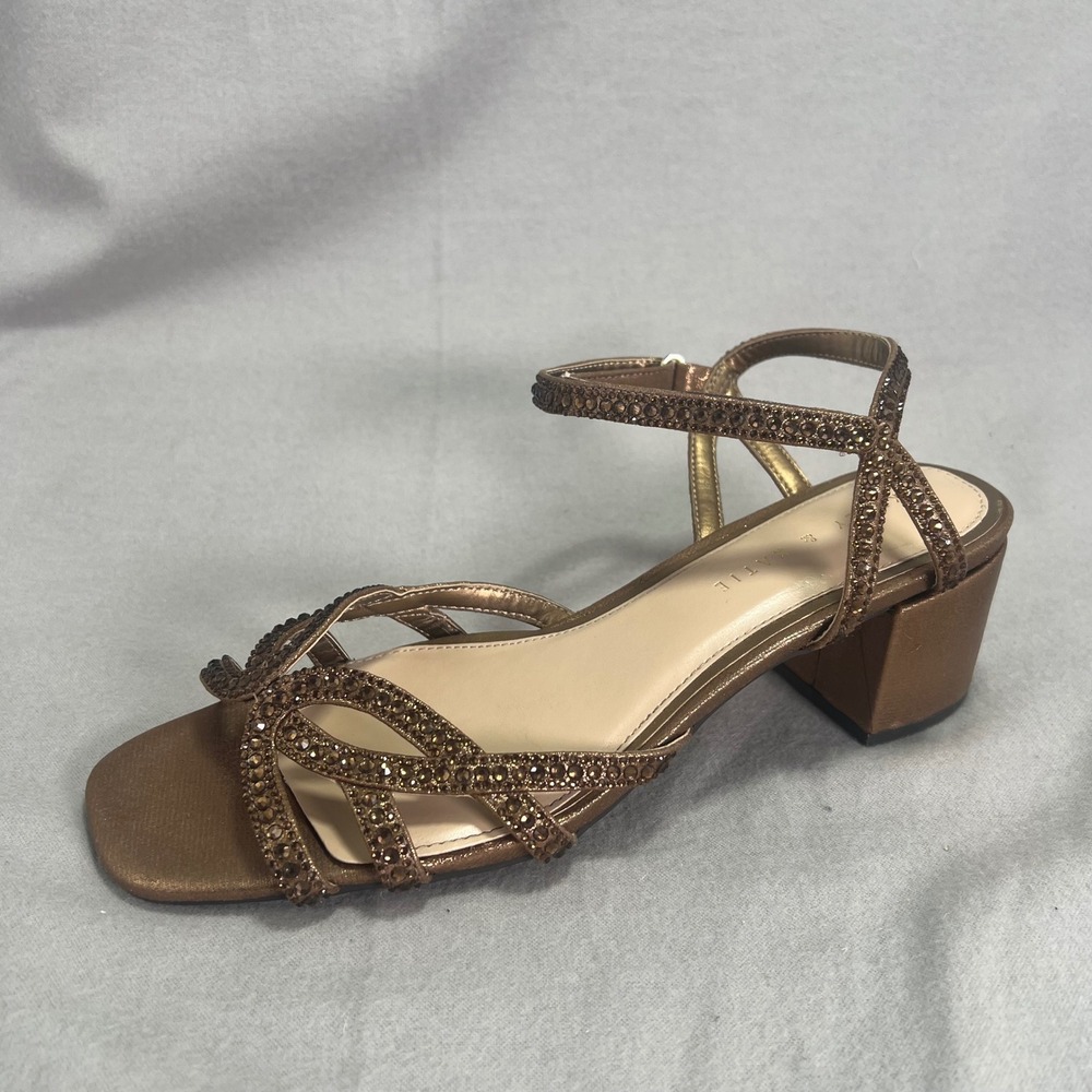 Kelly & Katie Bixa Bronze Rhinestone Hook & Loop Ankle Strap Heel‎ Sandals  11M